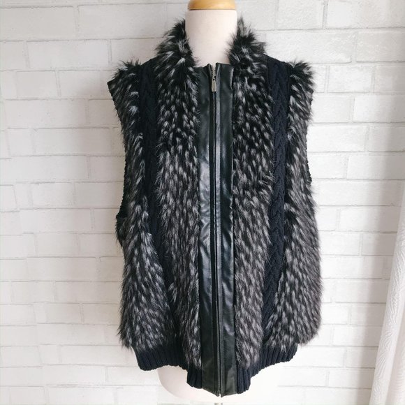 Peter Nygard Jackets & Blazers - Peter Nygard Faux Fur Knitted Vest 2X Black Gray